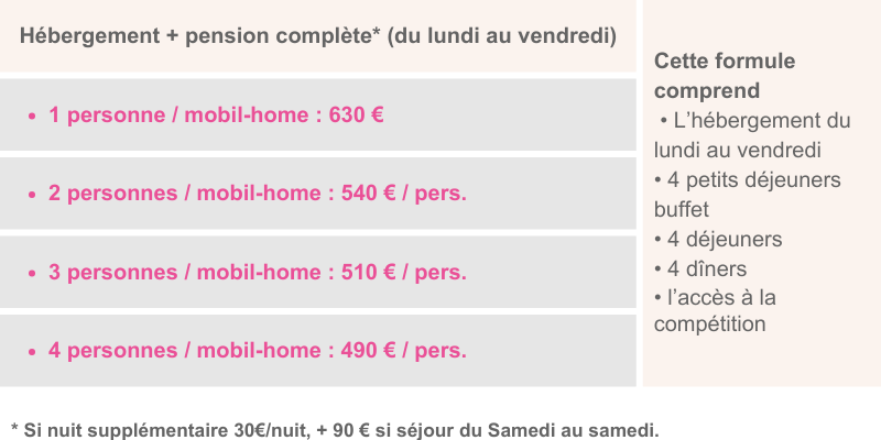 Hébergement + pension complète (du lundi au vendredi)